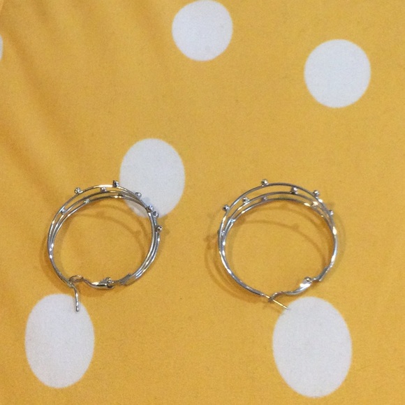 Silver statement Hoop earrings with rhinestones. - Picture 3 of 3
